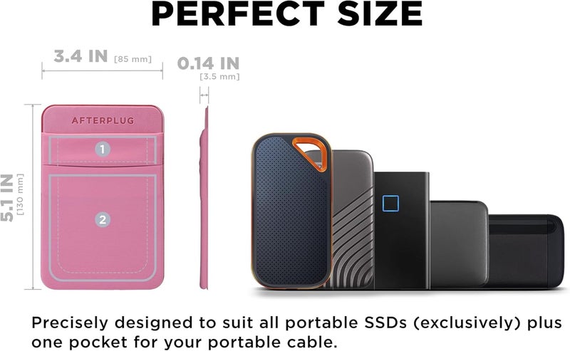 Afterplug 2-Pocket Adhesive Pouch for Laptop, Compatible with External Portable SSD, Magic Mouse, USB Cable and More - Pink - Image 3